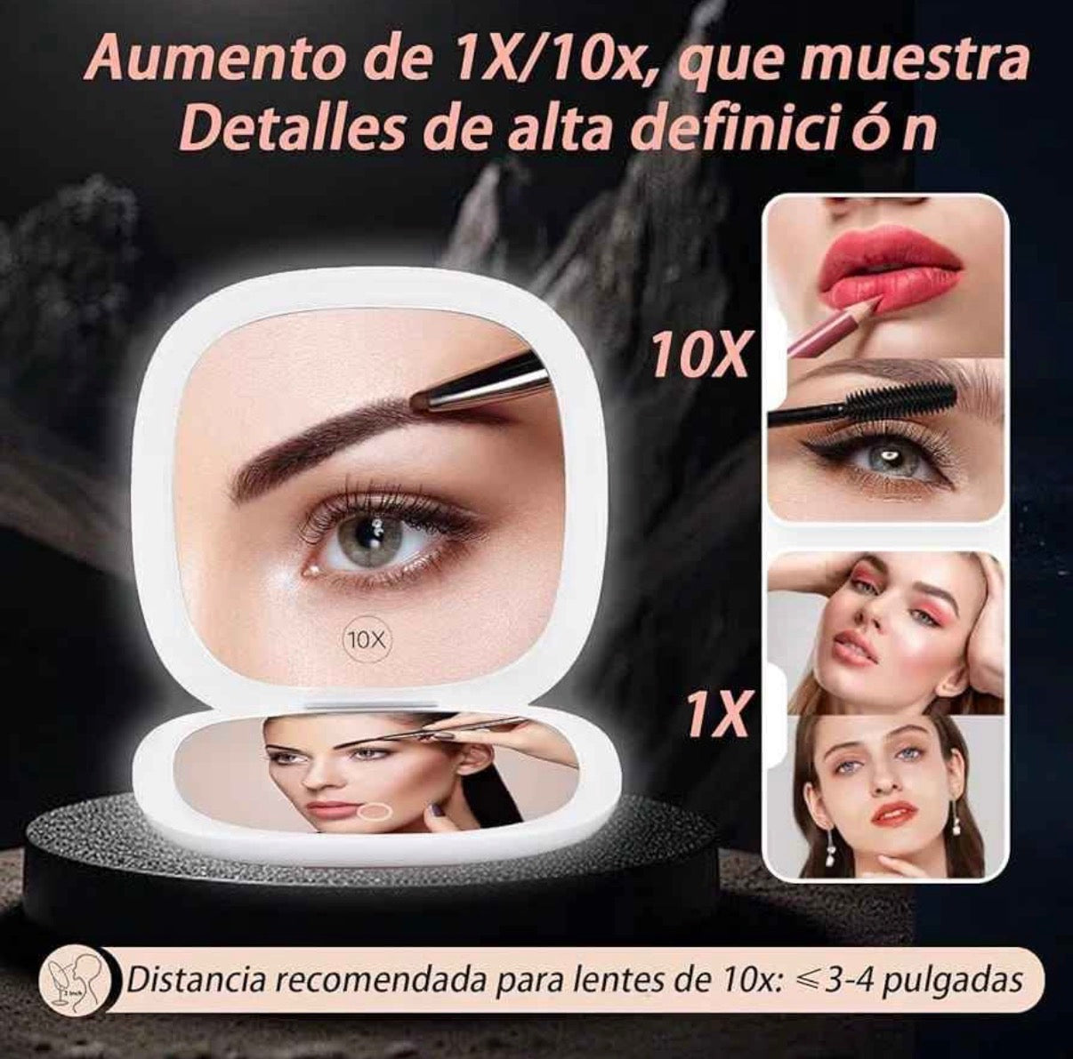 Espejo de Maquillaje Portátil con Luz LED